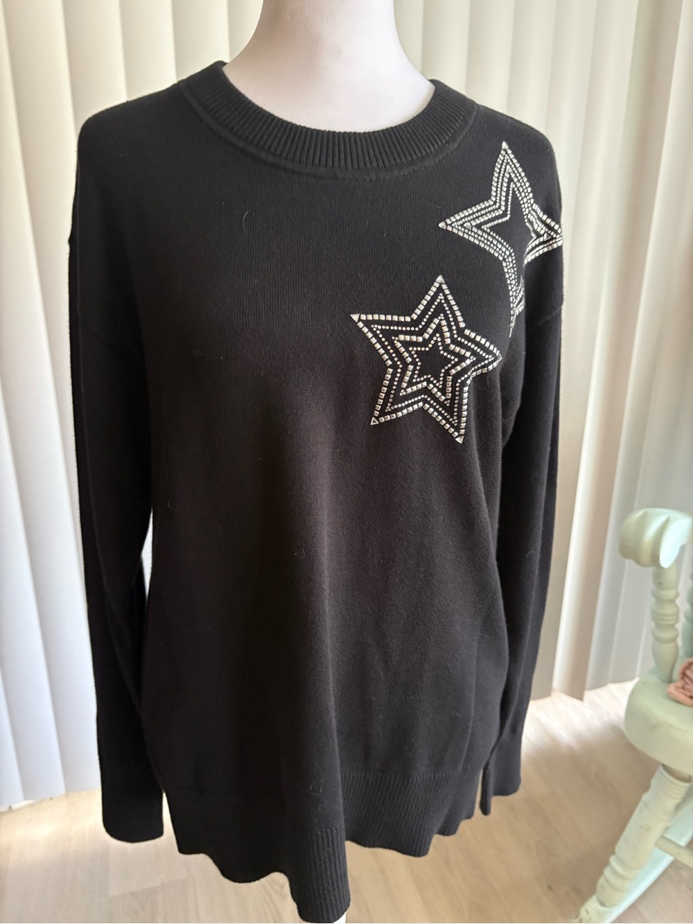 Michael Kors Black Crewneck Sweater with Star Embellishments